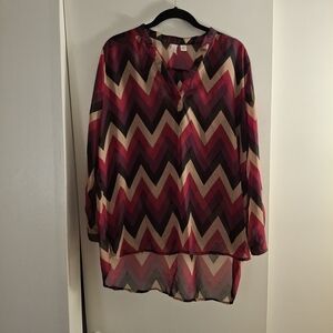 Tacera Women's Sheer Multicolor Chevron Blouse